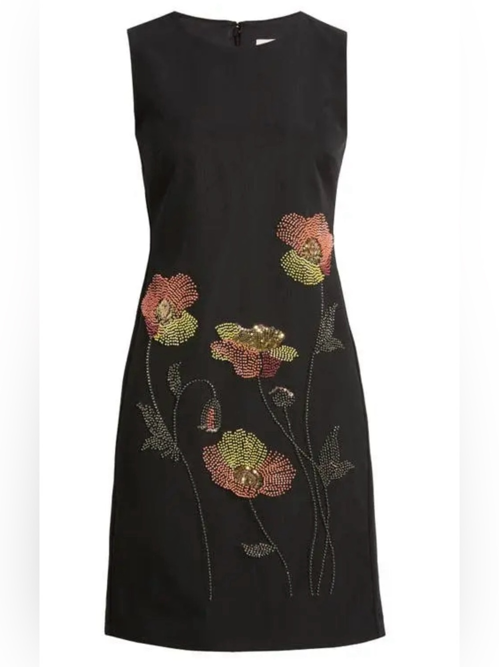 Anne Klein shift dress w/floral bead embroidered pattern 10